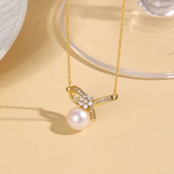 14K Gold Womens 1ct Diamond Solitaire Pearl Pendant Necklace 14 K Silver Jewelry - Picture 3 of 7